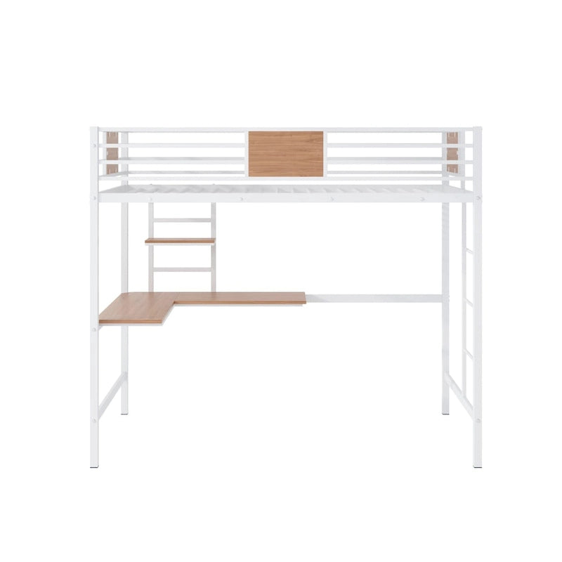 Letto a soppalco matrimoniale in metallo nero/bianco con scrivania e mensole (singolo)