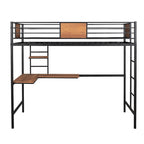 Letto a soppalco matrimoniale in metallo nero/bianco con scrivania e mensole (singolo)