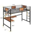 Letto a soppalco matrimoniale in metallo nero/bianco con scrivania e mensole (singolo)