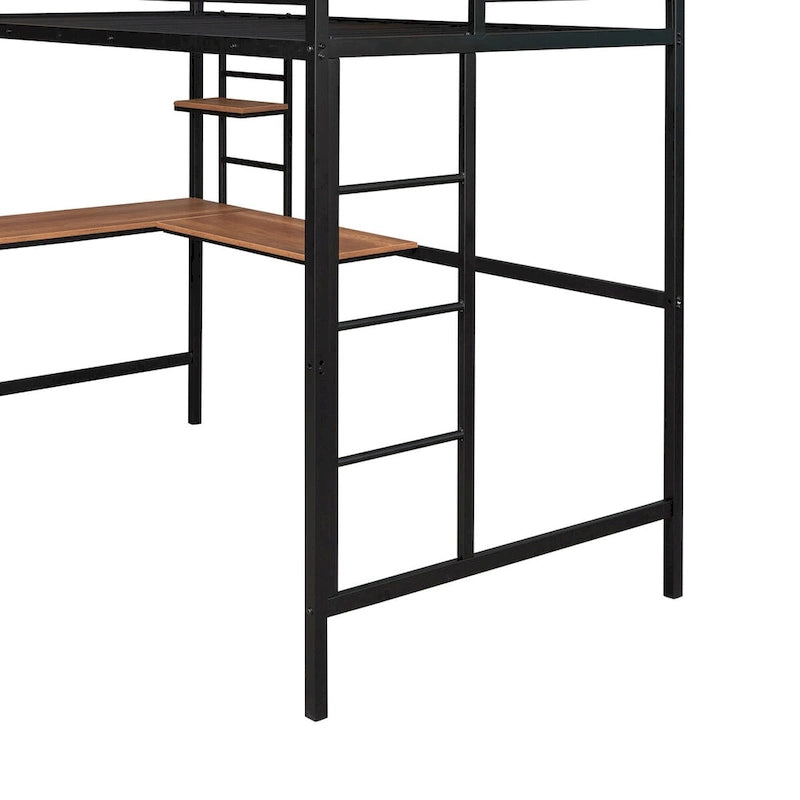 Letto a soppalco matrimoniale in metallo nero/bianco con scrivania e mensole (singolo)