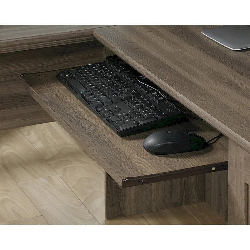 Scrivania ad angolo a L grigia/legno – Stile direzionale, Uso singolo