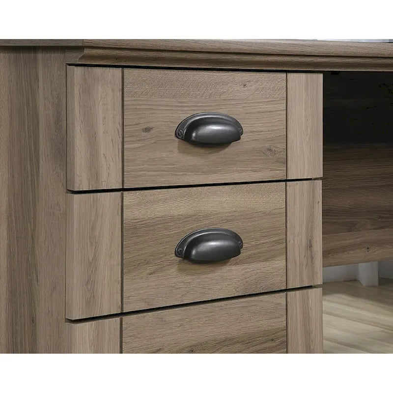 Scrivania ad angolo a L grigia/legno – Stile direzionale, Uso singolo