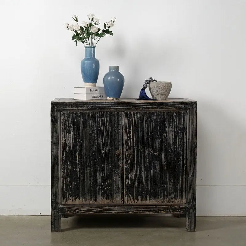 Credenza Nera Decapata a 2 Ante – Stile Country, Uso Singolo
