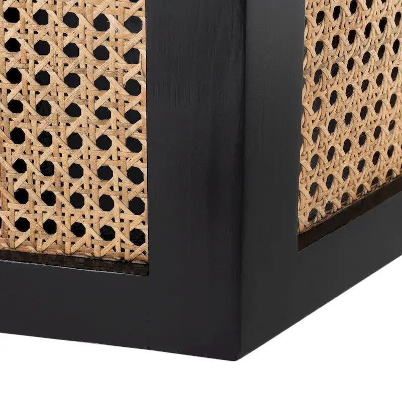 Tavolo da pranzo rotondo con base esagonale in canna di colore bianco/nero/naturale (4 posti)